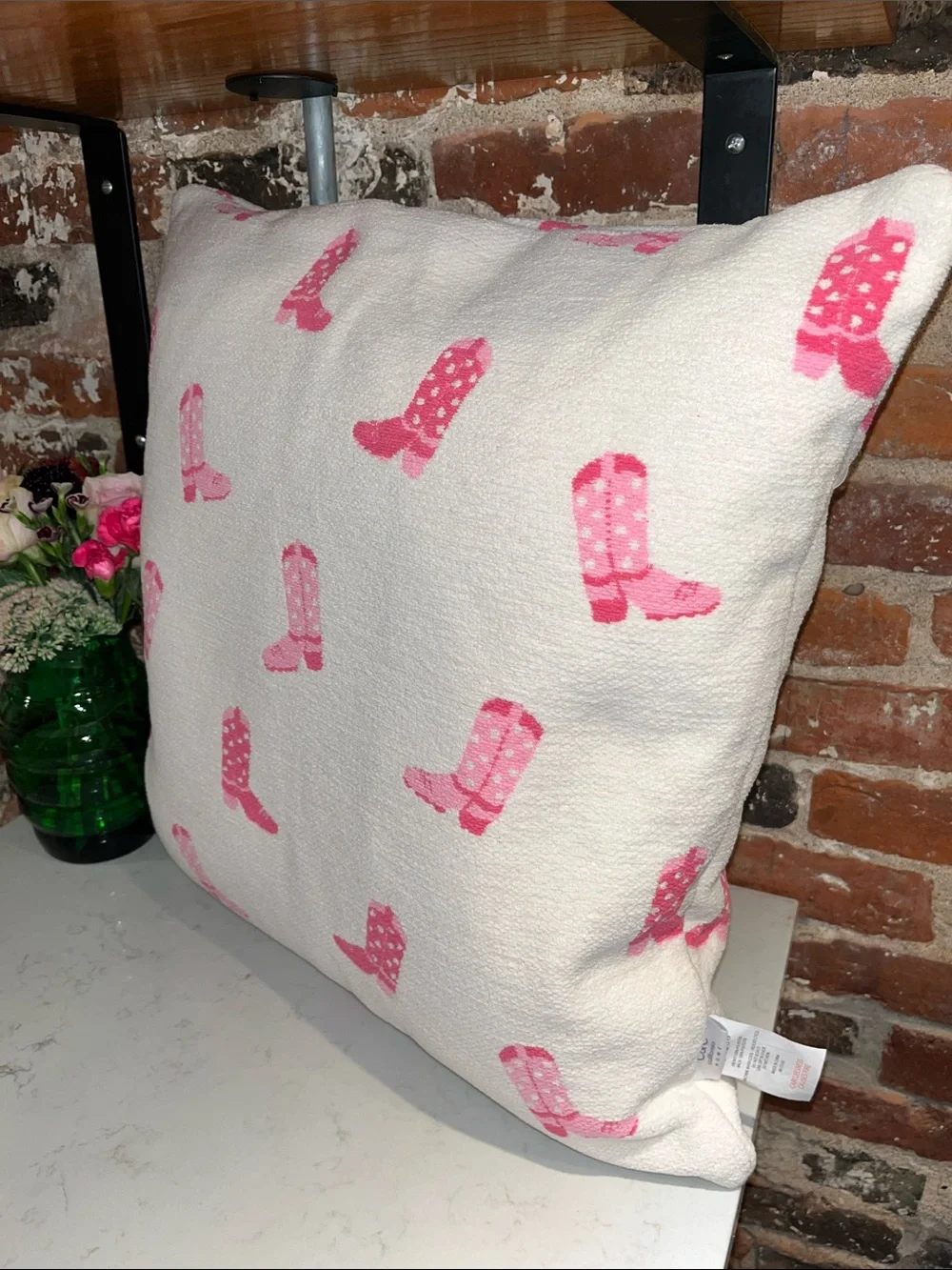 C&C California Pink Boot Pattern Accent Pillow on Cream